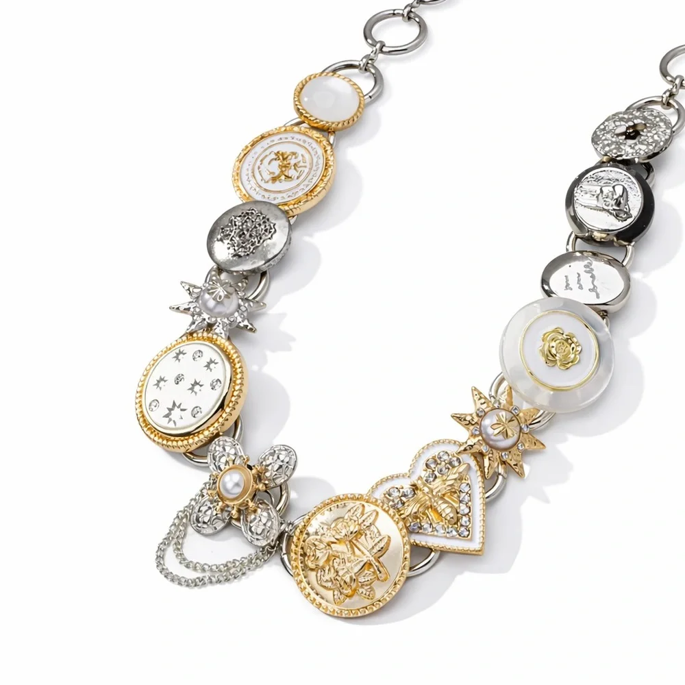 Free People Clover Heart Flower Charm Necklace Mother of Pearl & Crystal Accents - Picture 2 of 4